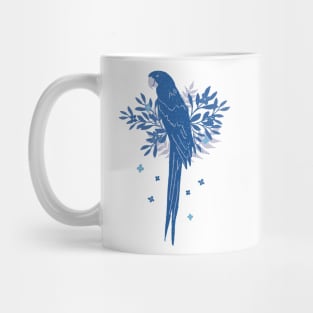 Blue Ara parrot with Tropical Leaves Mug